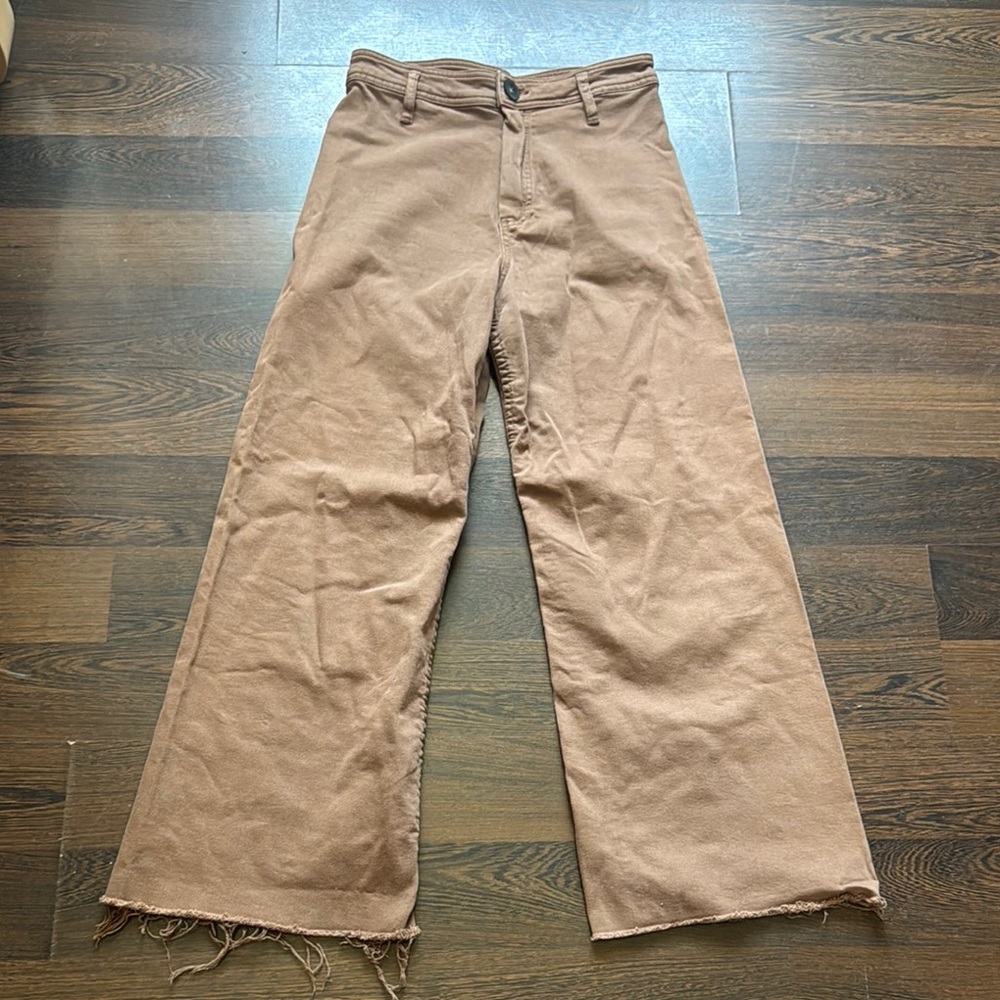Massimo Dutti Flared Frayed Denim Pants Brown 4